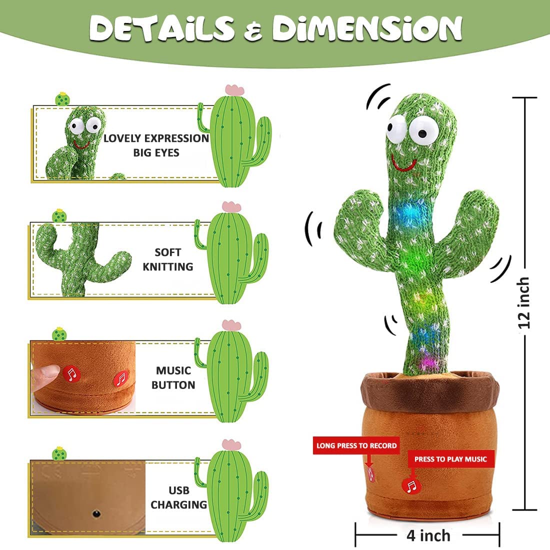 Talking cactus toy birthday gift for kids Pakistan home decoration