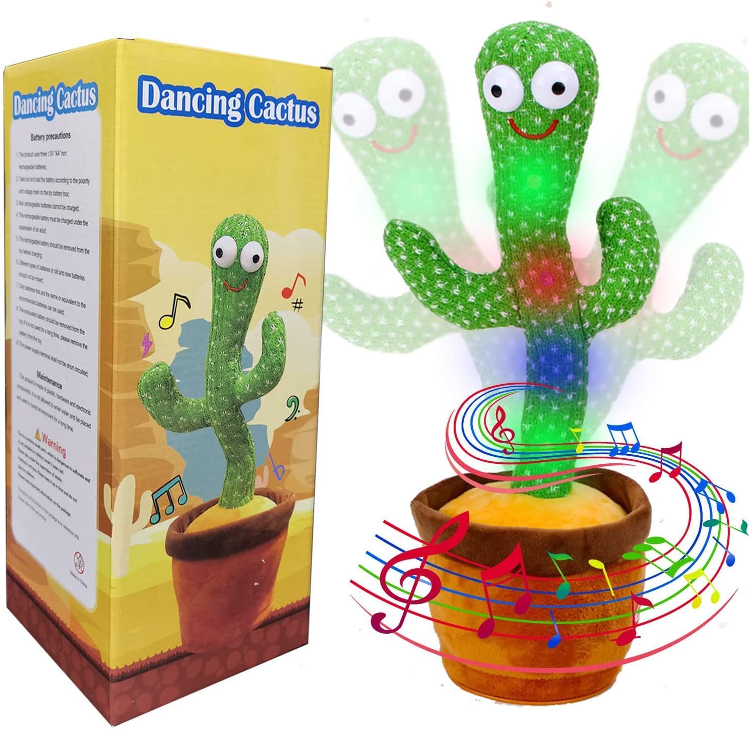 Singing cactus toy cowboy hat style dancing with multicolour lights