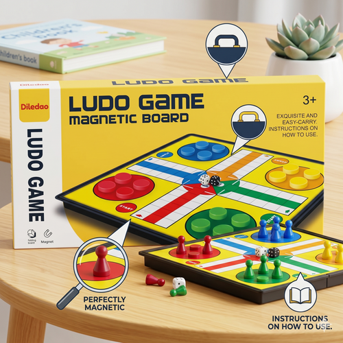 Diledao Magnetic Ludo Game Board | Folding Travel Ludo with Carry Handle for Families