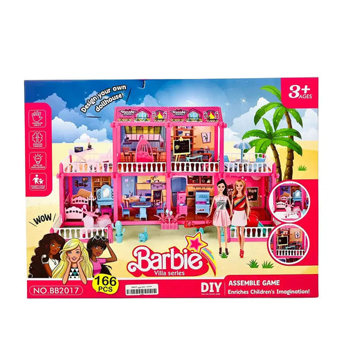 166 pcs doll house set showing mini doll action figure and accessories