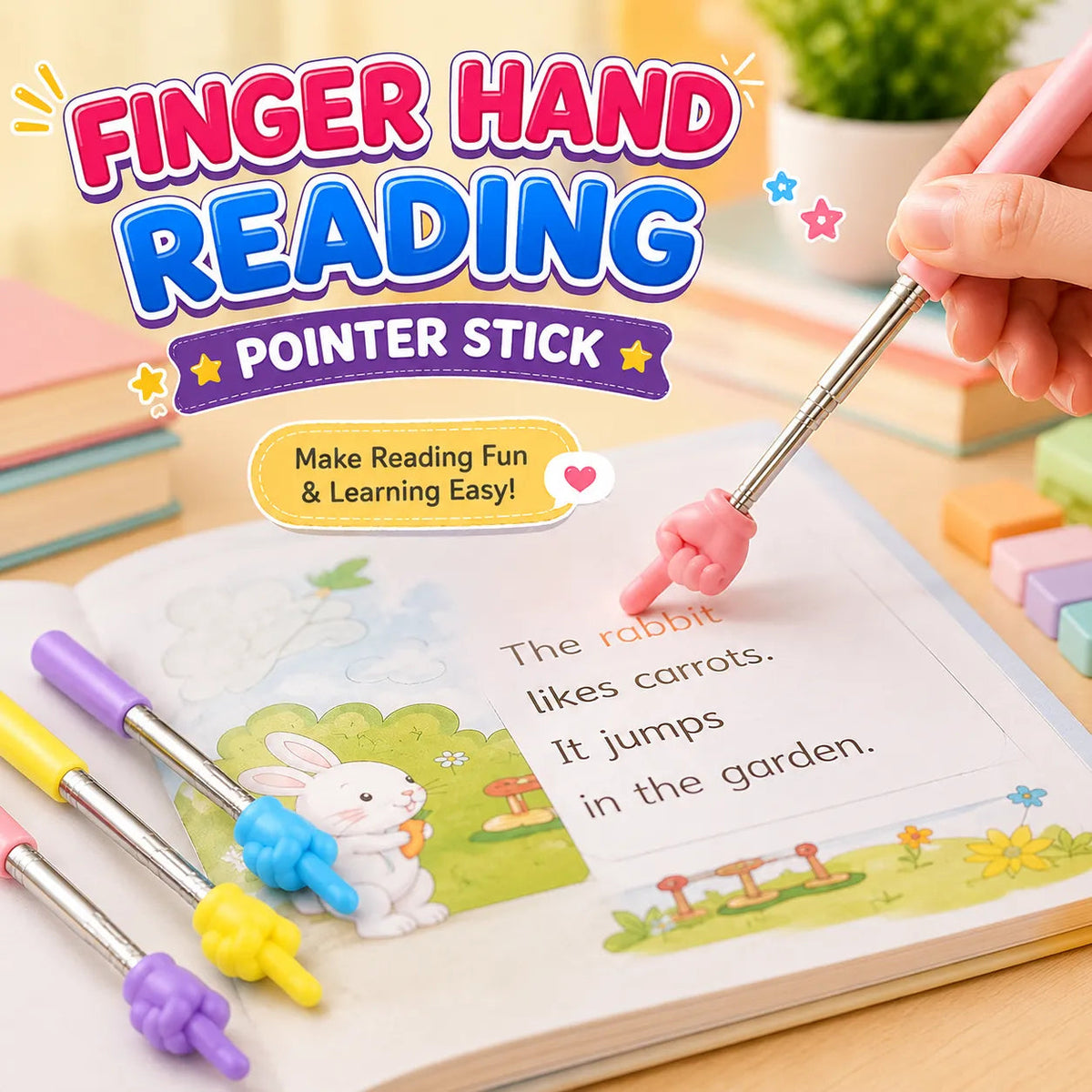 Finger Hand Reading Pointer Stick – Extendable Classroom Pointer