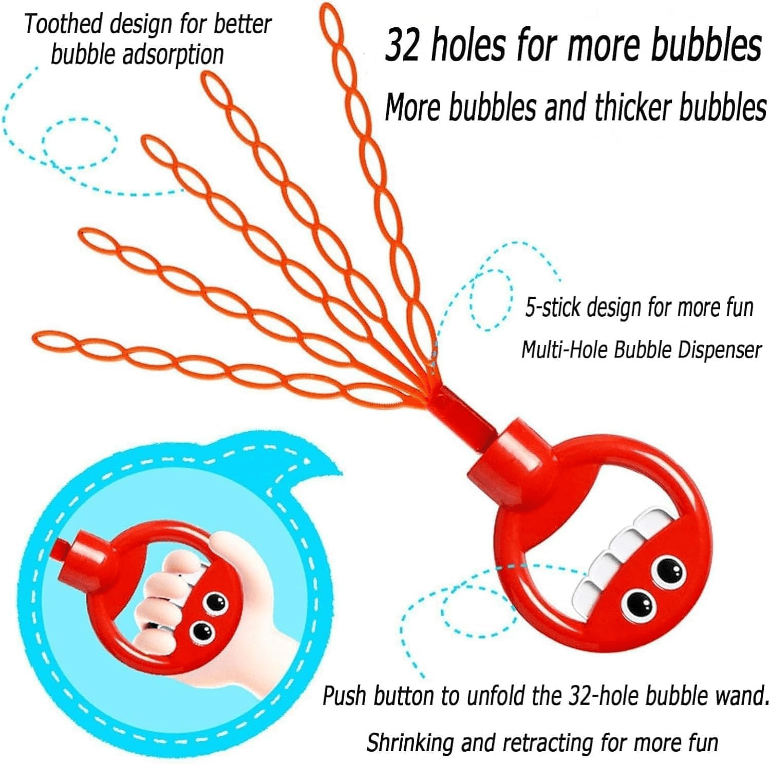 Bubble wand toy blowing colorful bubbles outdoors