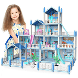 DIY Doll House Villa Set for Kids - Blue (4-Story, 14 Rooms)