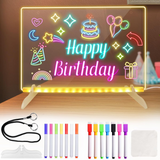 LED Acrylic Drawing Board for Kids with Night Light & 7 Neon Pens