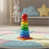 Wooden Stacking Rainbow Tower for Kids – Montessori Ring Stacker