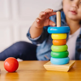 Wooden Stacking Rainbow Tower for Kids – Montessori Ring Stacker