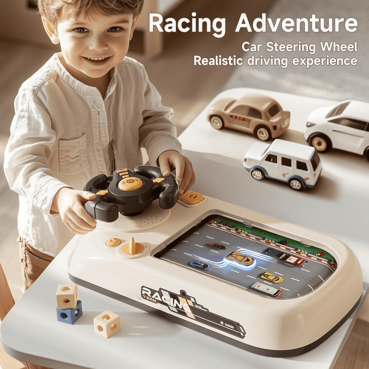 Kids Car Racing Steering Wheel Toy with Lights &amp; Sound Effects