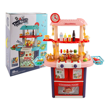 96-piece kids kitchen playset with spray light and sound pink