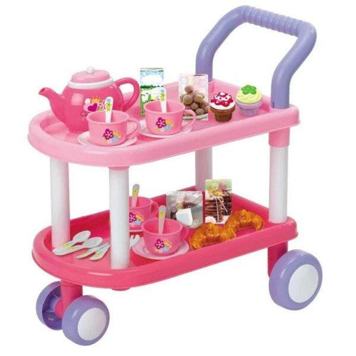 Kids Tea Cart with Kitchen Accessories – 46-Piece Trolley Playset