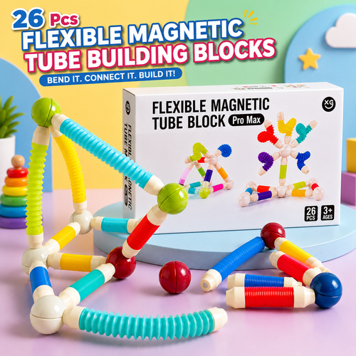 Flexible Magnetic Tube Building Blocks – 26 Piece STEM Construction Toy (XC-F1)