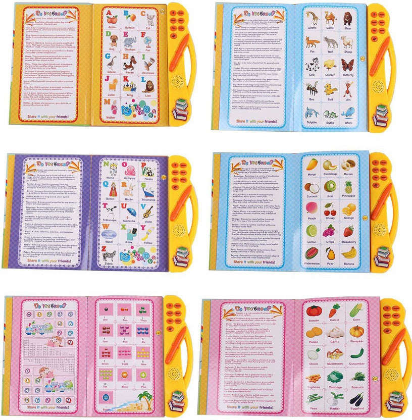 Kids learning e-book with animals fruits and vehicles topics