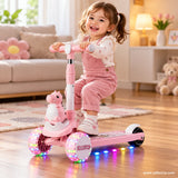 Pink Dinosaur Kids Scooter with LED Light-Up Wheels & Music