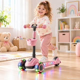 Pink Kids Scooter with Front Basket & Light-Up Wheels