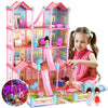 JoyStone 14-Room Doll House with LED Lights & 2 Dolls – Pink DIY Dollhouse for Girls
