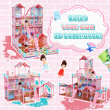 JoyStone 14-Room Doll House with LED Lights & 2 Dolls – Pink DIY Dollhouse for Girls
