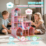 JoyStone 14-Room Doll House with LED Lights & 2 Dolls – Pink DIY Dollhouse for Girls