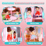 JoyStone 14-Room Doll House with LED Lights & 2 Dolls – Pink DIY Dollhouse for Girls
