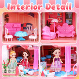 JoyStone 14-Room Doll House with LED Lights & 2 Dolls – Pink DIY Dollhouse for Girls