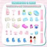 JoyStone 14-Room Doll House with LED Lights & 2 Dolls – Pink DIY Dollhouse for Girls