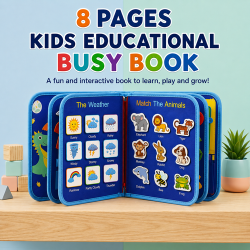 Kids Educational Busy Book | 8-Page Felt Activity Book for Toddlers