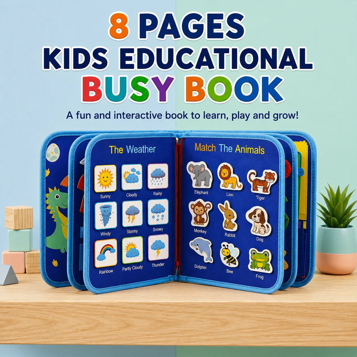 Kids Educational Busy Book | 8-Page Felt Activity Book for Toddlers