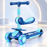 Blue Kids Scooter with Foot Rests, Seat & LED Wheels