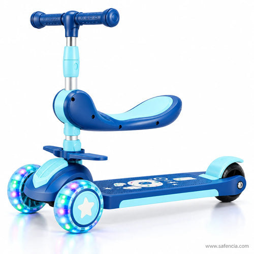 Blue Kids Scooter with Foot Rests, Seat & LED Wheels