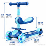 Blue Kids Scooter with Foot Rests, Seat & LED Wheels