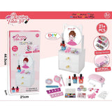 All-in-One Kids Vanity Play Set | 21pcs Wooden Makeup Kit with Mirror, Nail Dryer & Storage