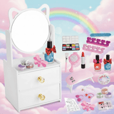 All-in-One Kids Vanity Play Set | 21pcs Wooden Makeup Kit with Mirror, Nail Dryer & Storage