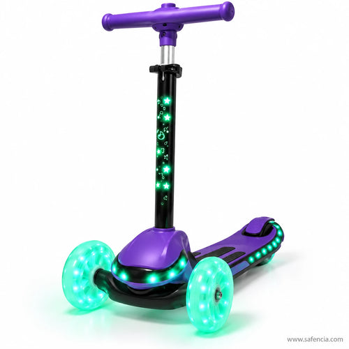 Purple Light-Up Stem Kids Scooter with Glowing Wheels & Music