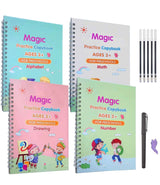 Magic Practice Copybook Set of 4 – Reusable Handwriting & Calligraphy Tracing Books for Kids