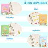 Magic Practice Copybook Set of 4 – Reusable Handwriting & Calligraphy Tracing Books for Kids