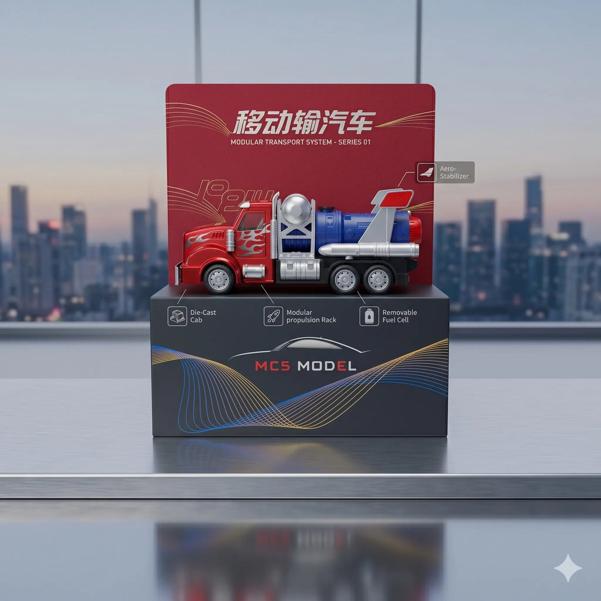MC5 Model Die-Cast Space Rocket Carrier Truck | Friction-Powered Red Cab & Blue Rocket Toy