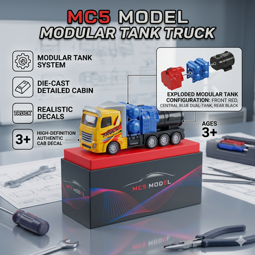 MC5 Model Die-Cast Tanker Truck | Friction-Powered Yellow Cab Heavy Truck Toy