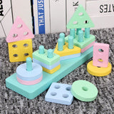 Montessori Wooden Geometric Shapes Blocks for Toddlers – Colorful Educational Shape Sorting Toy