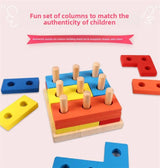 Montessori Wooden Geometric Shapes Blocks for Toddlers – Colorful Educational Shape Sorting Toy