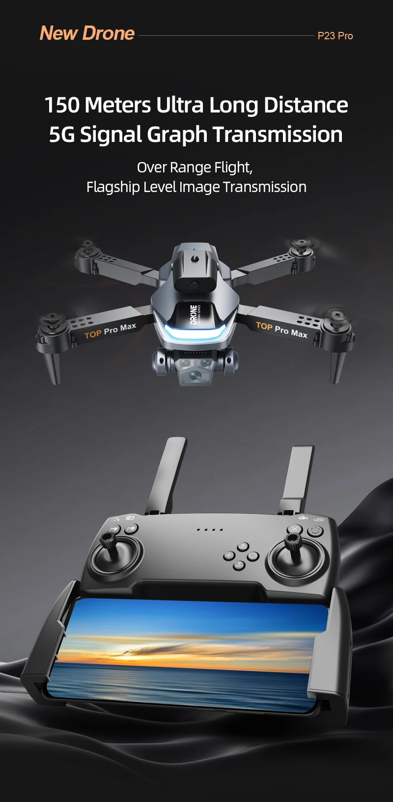 P23 Pro triple camera drone – package contents knapsack included