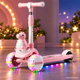 Pink Dinosaur Kids Scooter with LED Light-Up Wheels & Music