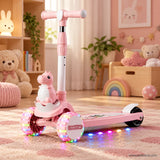 Pink Dinosaur Kids Scooter with LED Light-Up Wheels & Music
