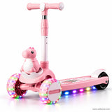 Pink Dinosaur Kids Scooter with LED Light-Up Wheels & Music