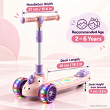 Pink Kids Scooter for Girls with LED Light-Up Wheels & Music