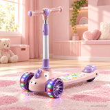 Pink Kids Scooter for Girls with LED Light-Up Wheels & Music