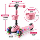 Pink Kids Scooter with Front Basket & Light-Up Wheels