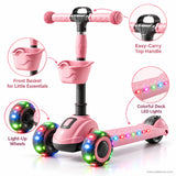 Pink Kids Scooter with Front Basket & Light-Up Wheels