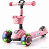 Pink Kids Scooter with Front Basket & Light-Up Wheels