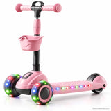 Pink Kids Scooter with Front Basket & Light-Up Wheels