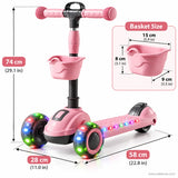 Pink Kids Scooter with Front Basket & Light-Up Wheels