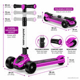Purple Racing Kids Scooter with Rear Brake & Light-Up Wheels