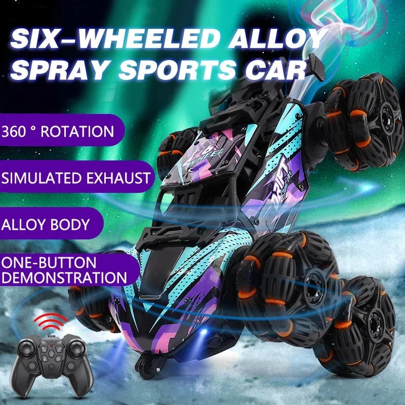 6-wheel 2.4GHz RC drift car full product view – 360° stunt car for kids